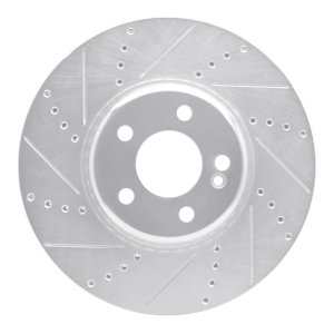 Mercedes-Benz C300 Brake Rotor (1) - Front Left - R1 Concepts - Drilled & Slotted - Silver - `15-`23